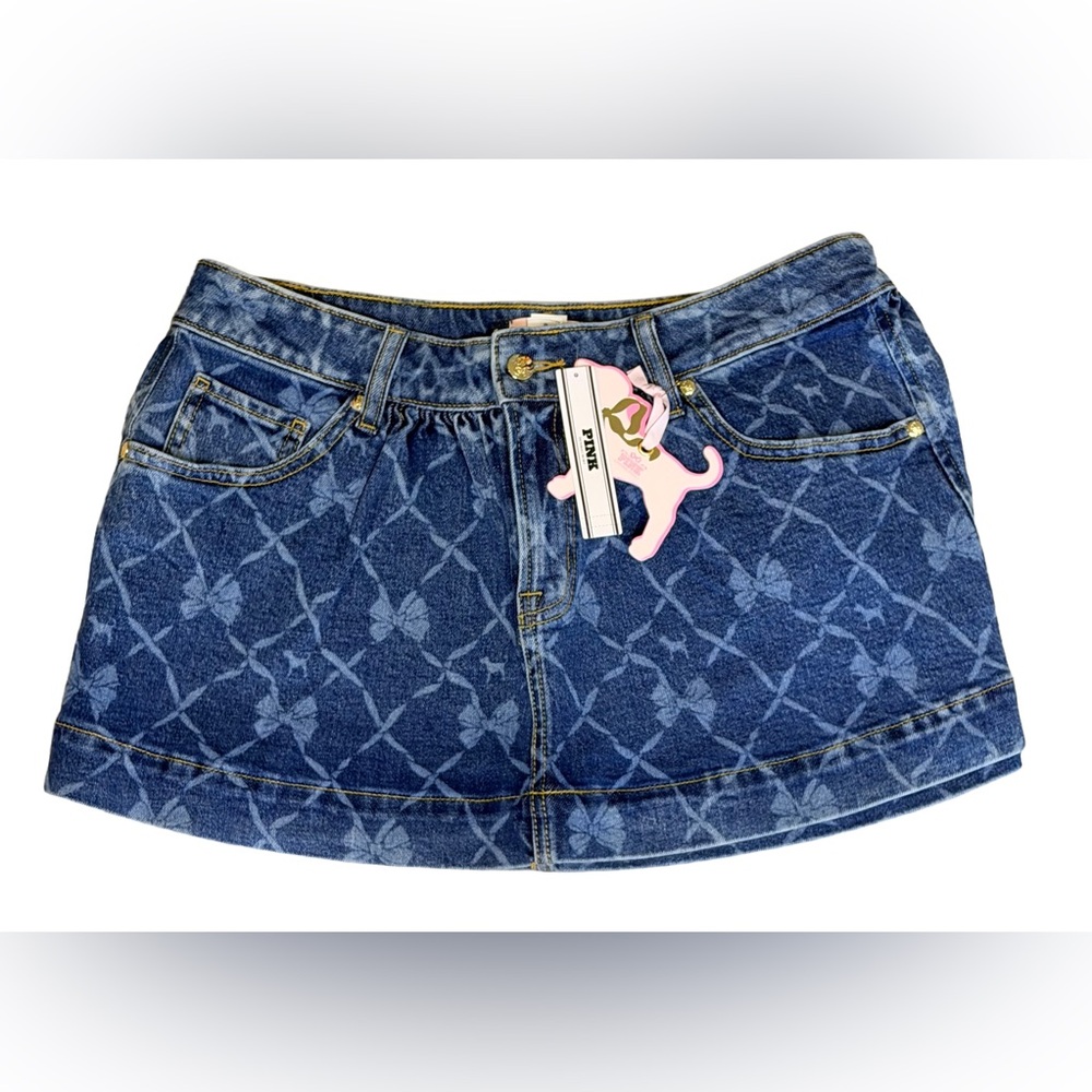 🆕 👖💙 PINK x LOVE SHACK FANCY | Denim Mini Skirt | Logo Print Y2K Skirt